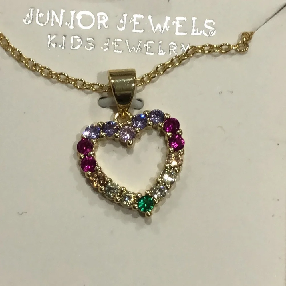 kids gold plated ruby emerald gemstones heart shape pendant fashion necklace new